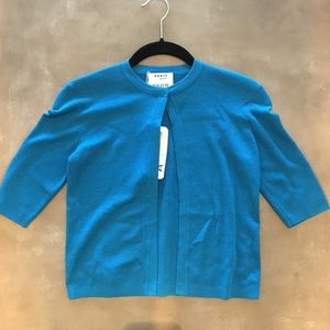 Akris Punto Wool Cropped Cardigan in Lapis. US 4